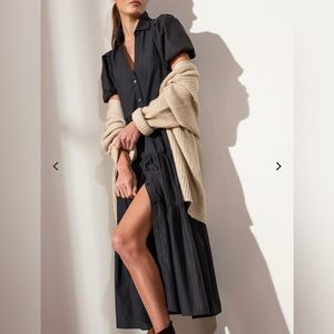 Brochu Walker Black Tiered Midi Shirt Dress with Puff Sleeves